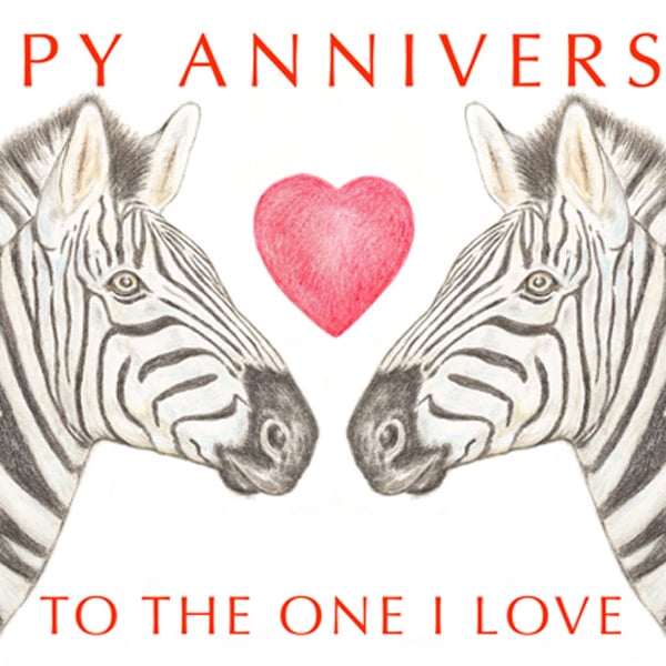 Zebras Nose to Nose - Anniversary Card