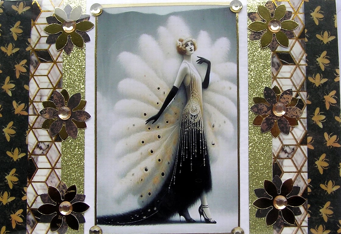 Art Deco Style Lady - Hand Crafted Decoupage Greeting Card - Blank 3282