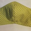 Face mask reusable triple layer 100% cotton lime green with white spots