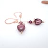 Rose Gold Amethyst Heart Earrings Venetian Murano Glass & Rose Gold plated Ag 