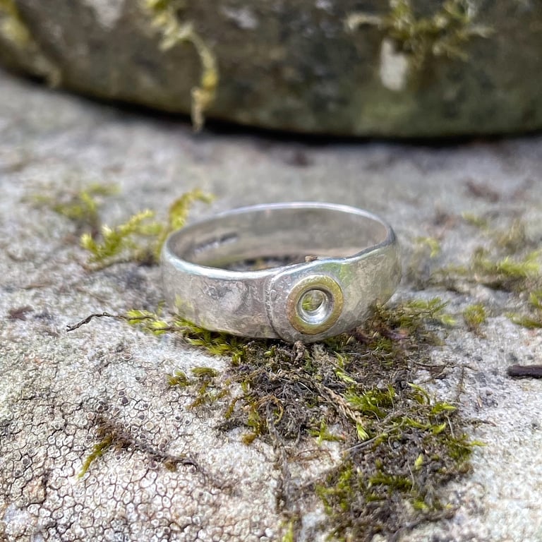 Rivet ring sterling silver and 18ct gold uk size S and a half