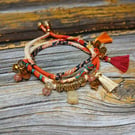 Tassels and charms bracelet, natural stones bracelet