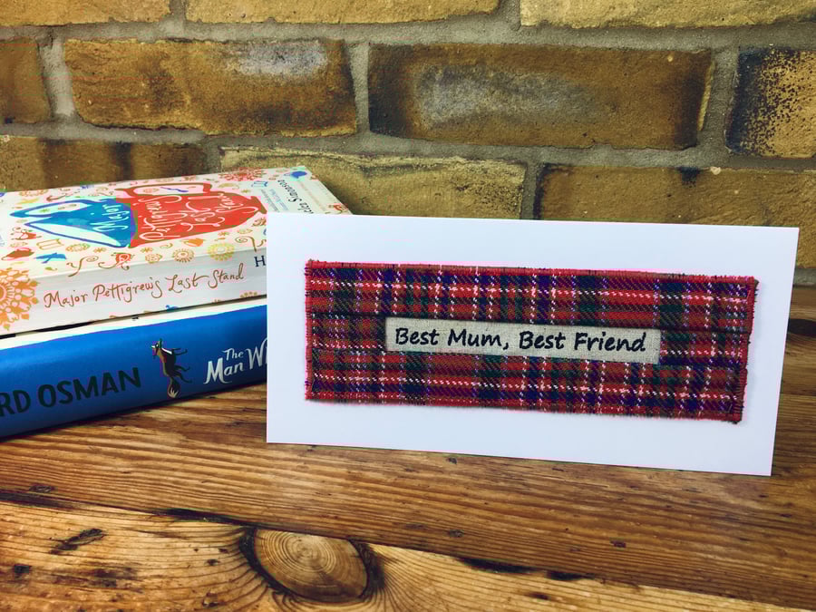 Happy Birthday Mum Card & Bookmark gift, Mother’s Day, Scottish tartan fabric