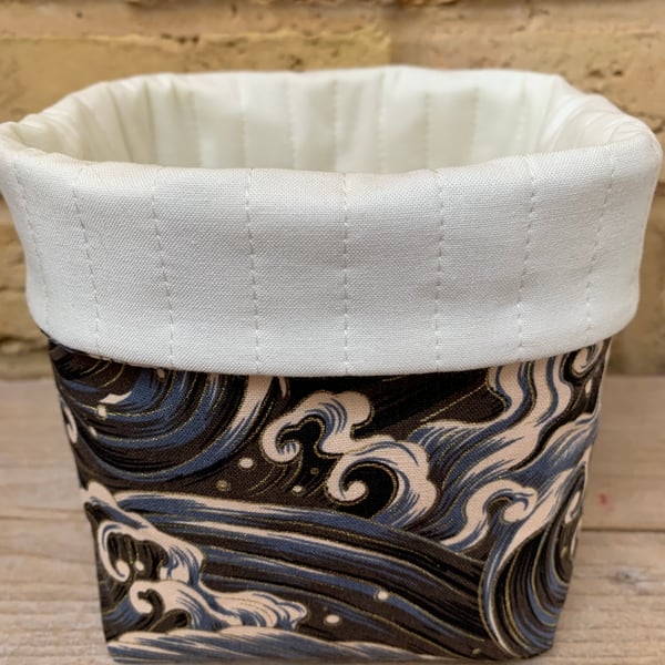 Oriental Wave Print Reversible Fabric Storage Box