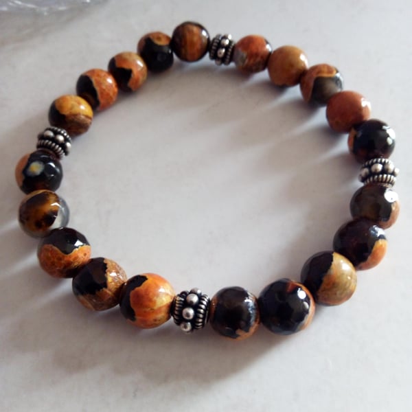 BLACK AND YELLOW FIRE AGATE STRETCHY BRACELET - FREE SHIPPING