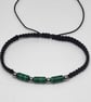 Men's Green Malachite Bracelet Adjustable Black Nylon Cord Stainless Steel