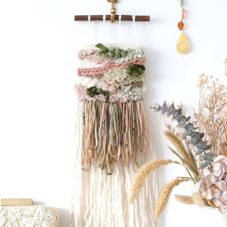 Woven Wall Hanging In Pink And Green