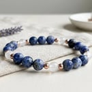 Sodalite, Clear Quartz and Rose Gold Hematite Handmade Bracelet