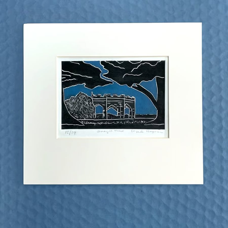 Original Lino Print Renishaw Hall Amongst Trees