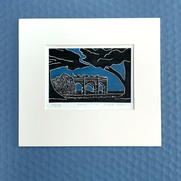 Original Lino Print Renishaw Hall Amongst Trees