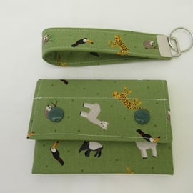 South American Animals themed Fabric Wallet and Key Fob Gift Set