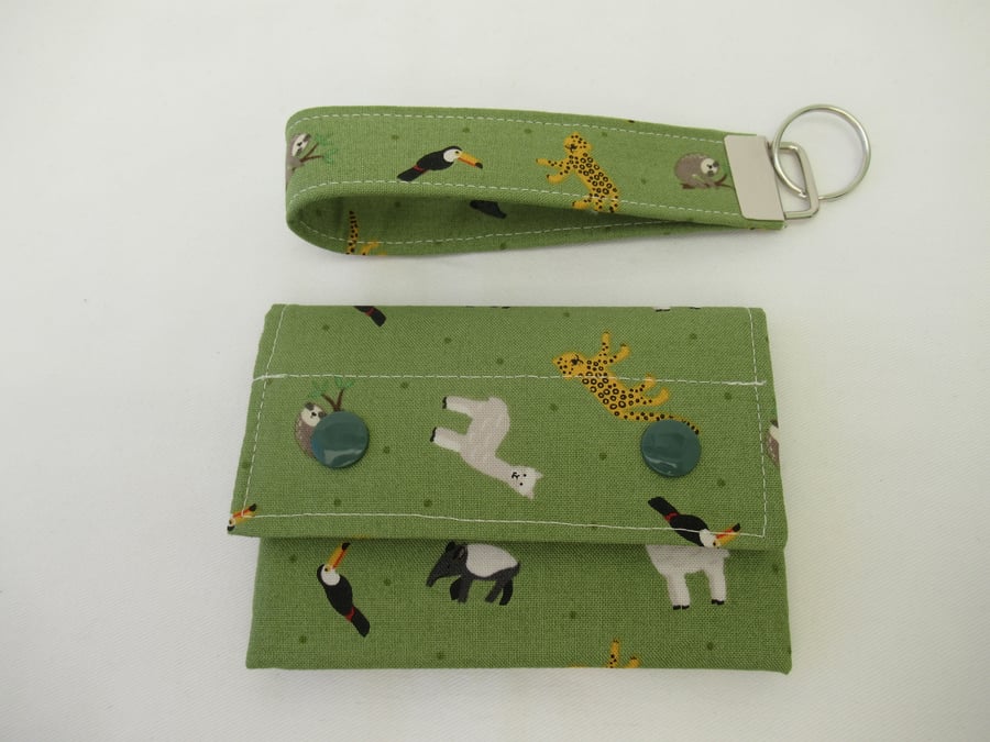 South American Animals themed Fabric Wallet and Key Fob Gift Set