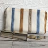 Large purse, coin purse in pale cream with textured stripes in blue and beige