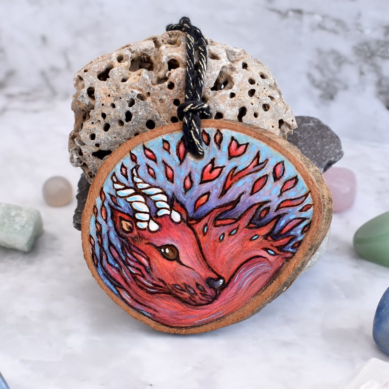 Cosy home sprite, pyrography hanging wood slice decoration gift.