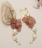 Drop earrings with natural rose quartz and pearl beads, handmade dangle earrings - Image 1