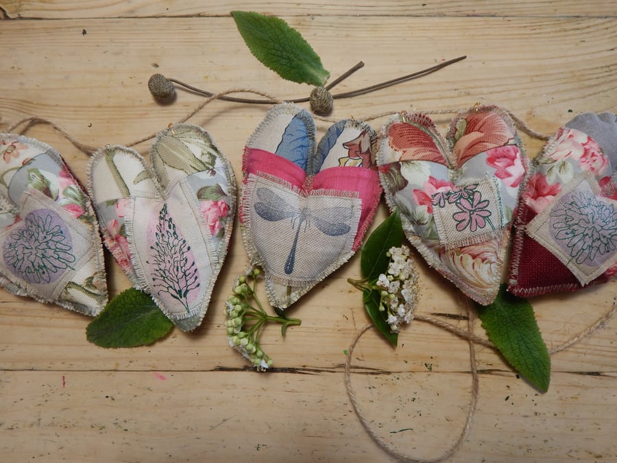 Screen printed, patchwork heart - 55cm - Bunting, wall hanging