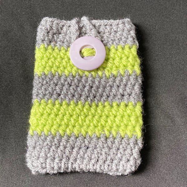 Grey and lime green crochet phone case