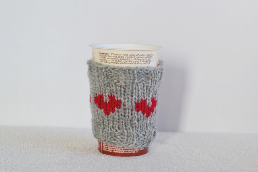Grey and Ruby Love Heart  Cosy Can Warmer  Holder  