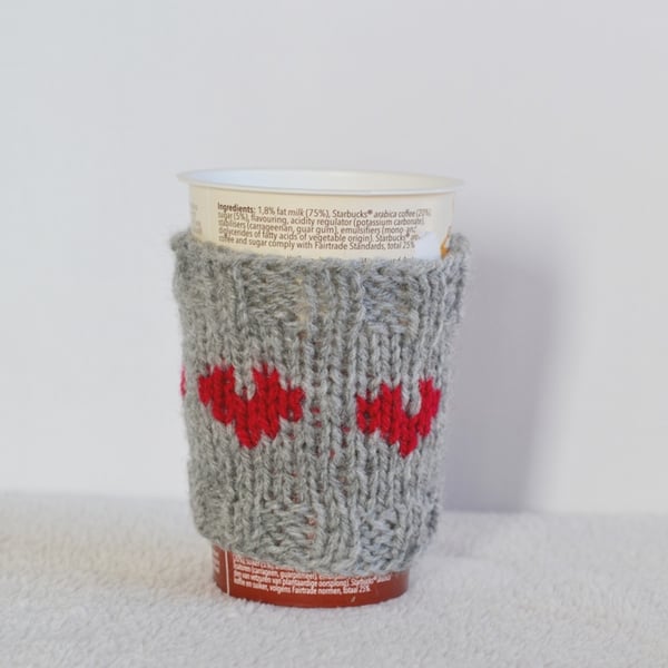 Grey and Ruby Love Heart  Cosy Can Warmer  Holder  