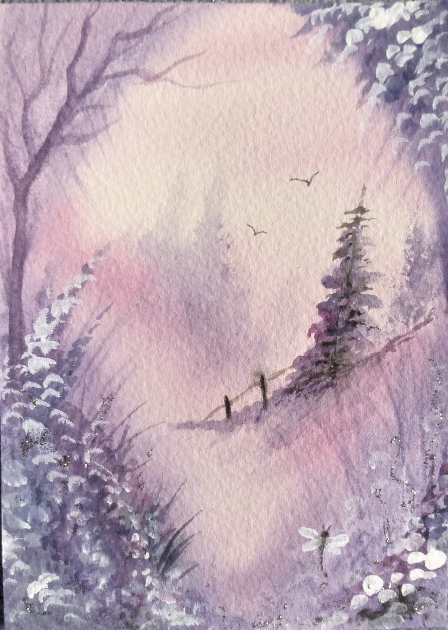 original art fantasy glitter watercolour painting ( ref F 348 )