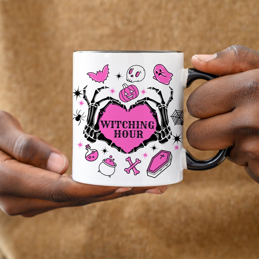Witches Hour - Pink Halloween Mug, Skeleton Mug, Spooky Mug Gift, Halloween Gift