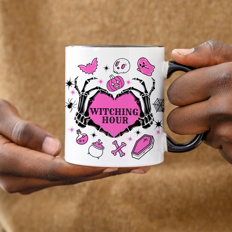 Witches Hour - Pink Halloween Mug, Skeleton Mug, Spooky Mug Gift, Halloween Gift