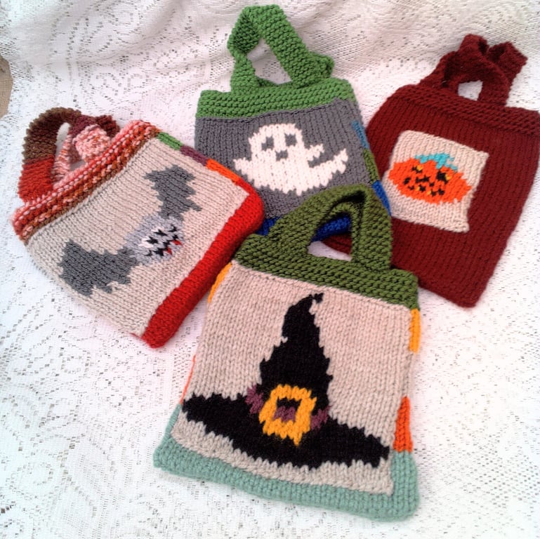 Halloween Trick or Treat Swag Bags, Child's Knitted Bag, Child's Bag, Halloween