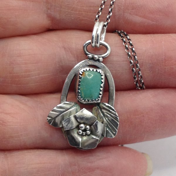 Flower leaves and Turquoise pendant