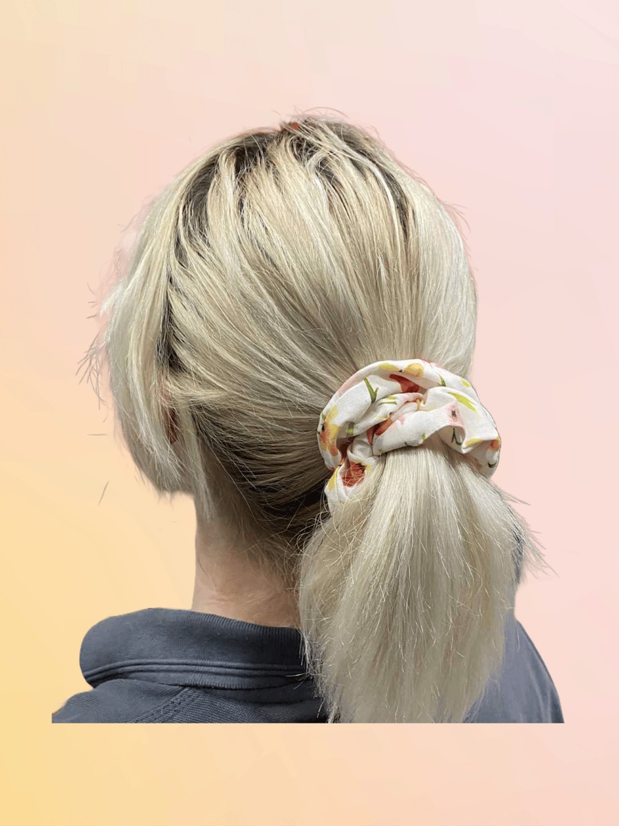 White Cotton Watercolour Flower Print Scrunchie