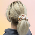 White Cotton Watercolour Flower Print Scrunchie