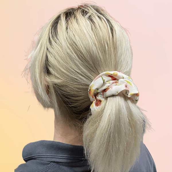 White Cotton Watercolour Flower Print Scrunchie