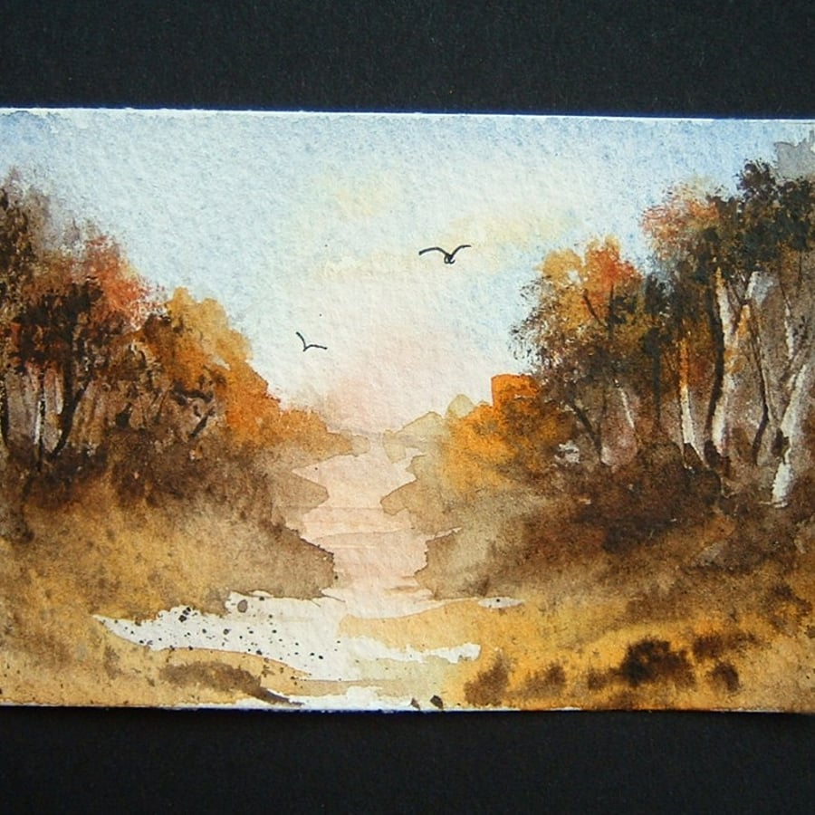 art painting original aceo landscape trees ref 166
