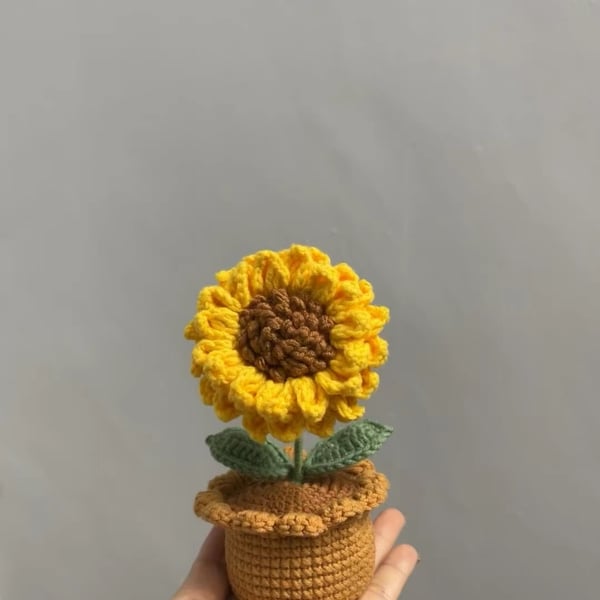 Artisanal Crochet Yarn: Vibrant Sunflower Potted Plant, Charming Potted Crochet 