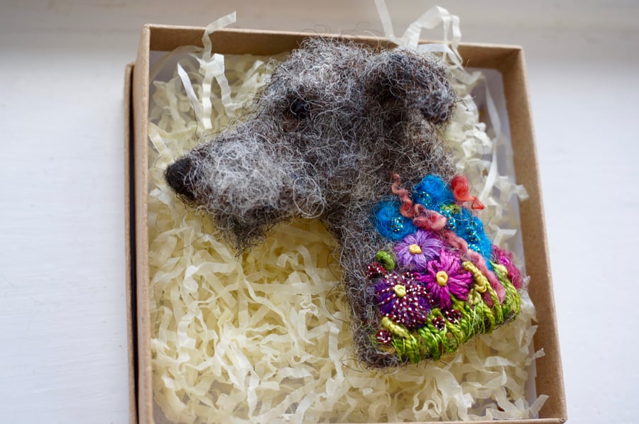 Needle Felted Lurcher Brooch