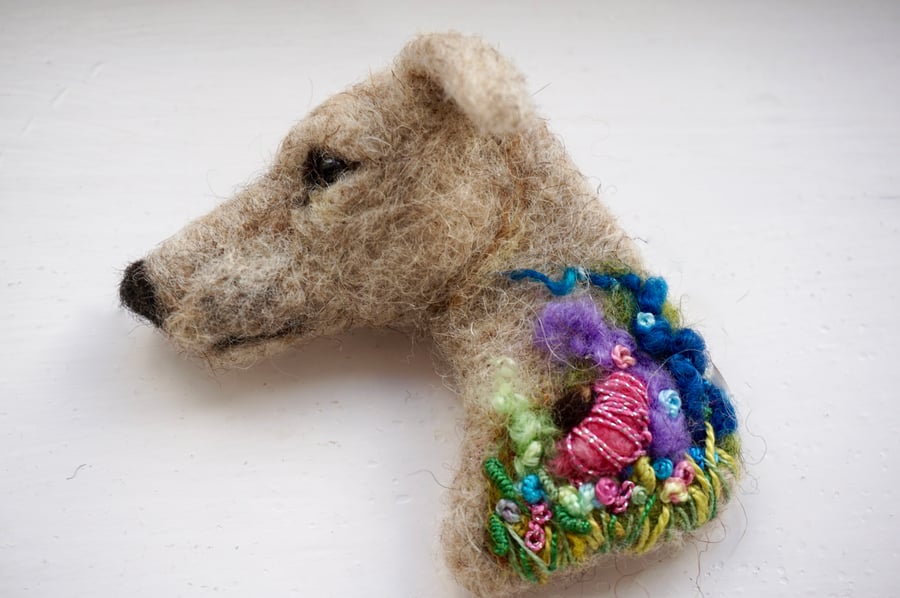 Needle Felted Sighthound  Brooch