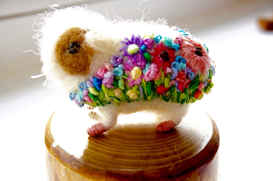 Needle Felted Floral Guinea Pig
