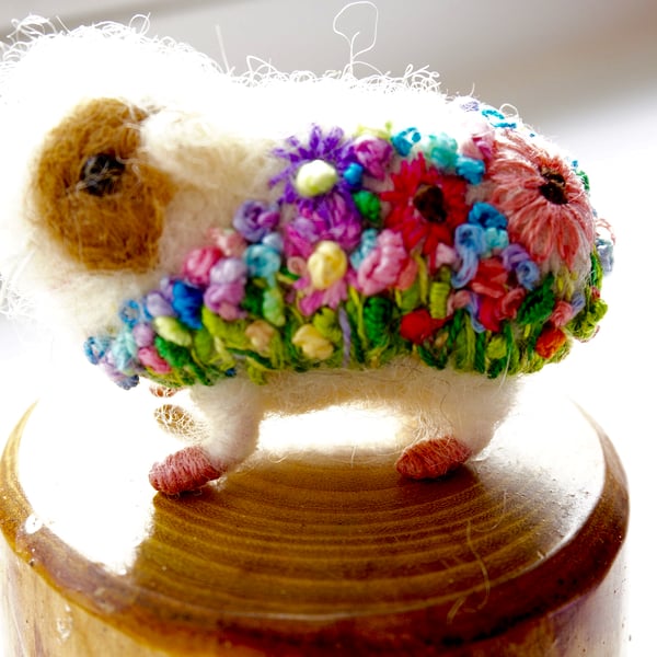 Needle Felted Floral Guinea Pig