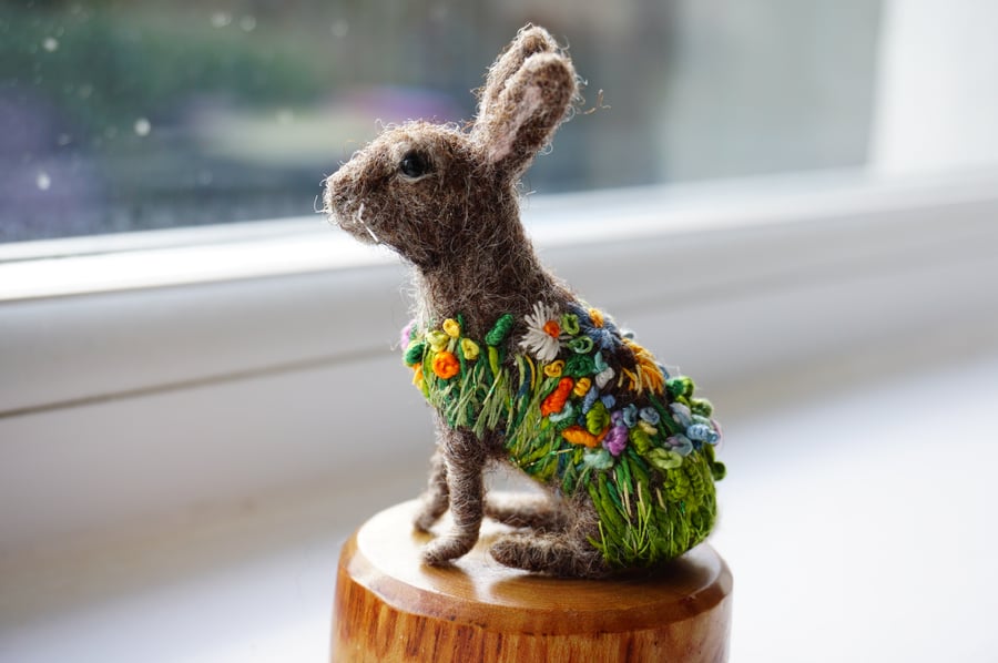 Needle Felted Mini Embroidered Easter Rabbit