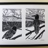 SALE "Huginn & Muninn" Crow Lino Print 