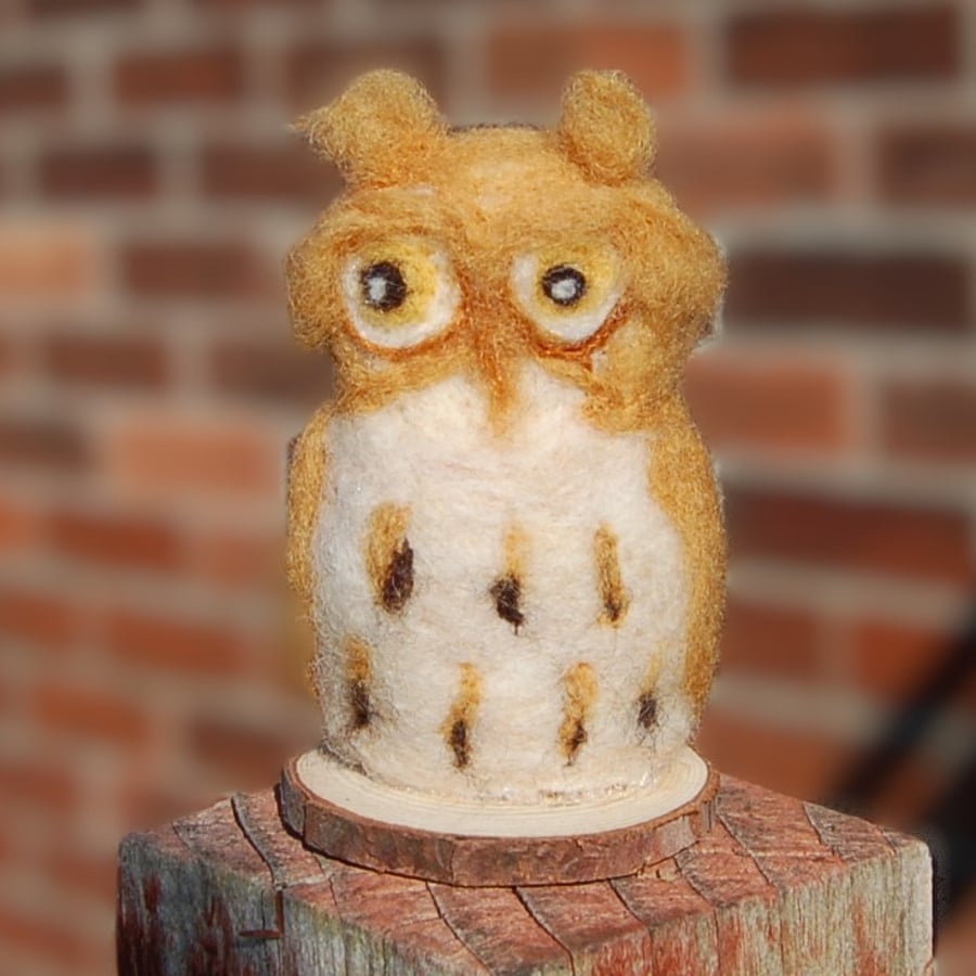 Wool owl,9 cms tall,  Needlefelted.  Textile art