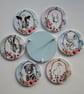 Set of 6 Farm Animal Coasters, Decoupaged Wooden Drinks Mats with Holder
