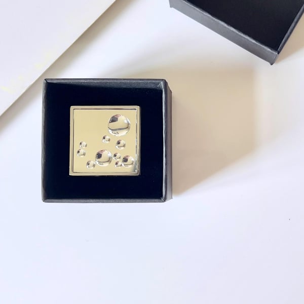 Mirror Square Ring with 3D Water Droplets - Modern Statement Ring 
