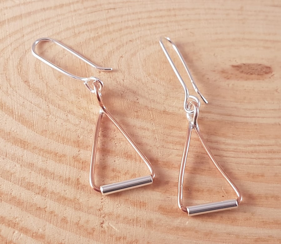 Sterling Silver and Copper Triangle Drop Dangle Earrings