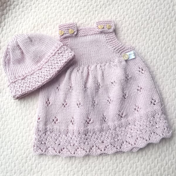 Hand knitted baby dress and sunhat 