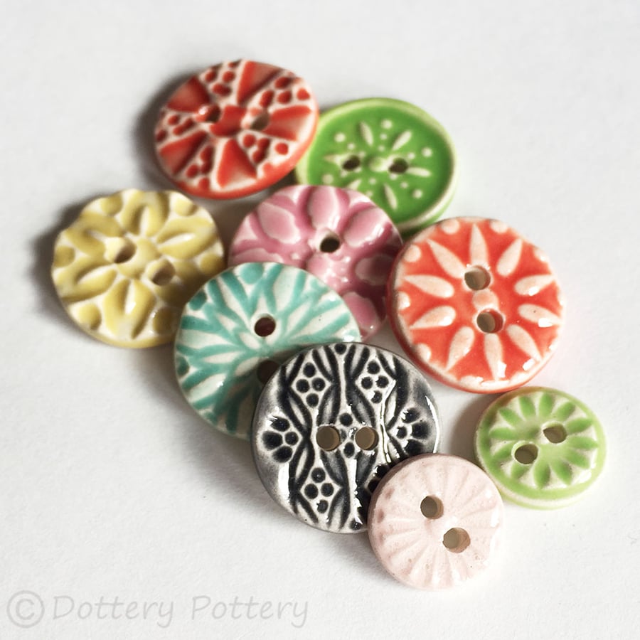 Set of nine little ceramic handmade buttons