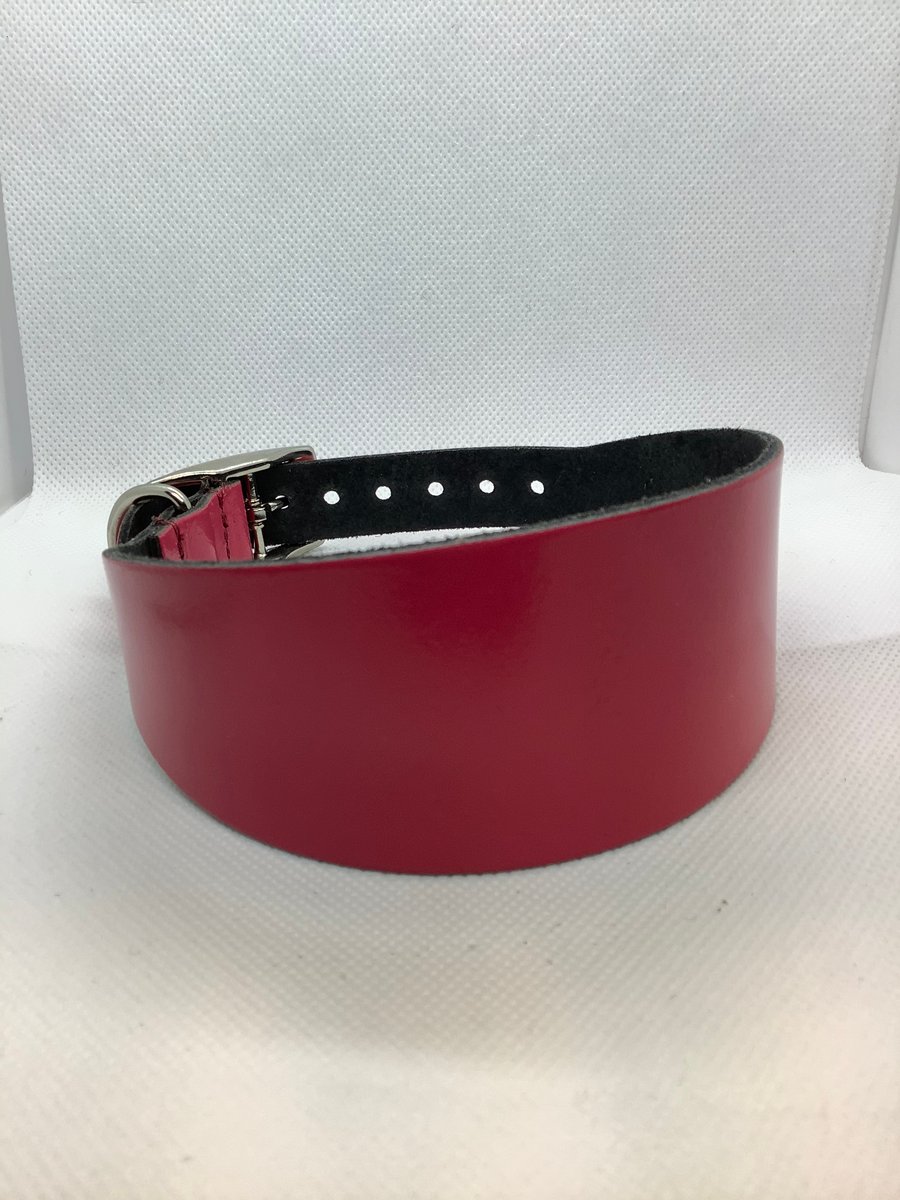 Coral pink leather collar for greyhound or whippet