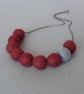 Chunky Burgundy Felt Beaded Necklace - Maroon Statement Colour Block Jewellery  - Image 1