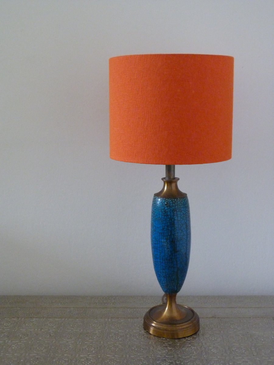 Handmade Rich Orange Linen Fabric covered Drum Lampshade 25cm 