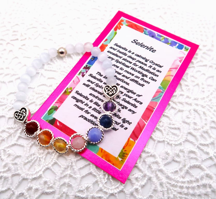 Selenite Chakra Elasticated Bracelet. 