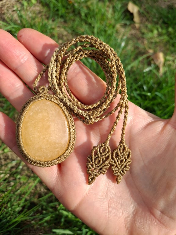 Orange Calcite Macrame Pendant 
